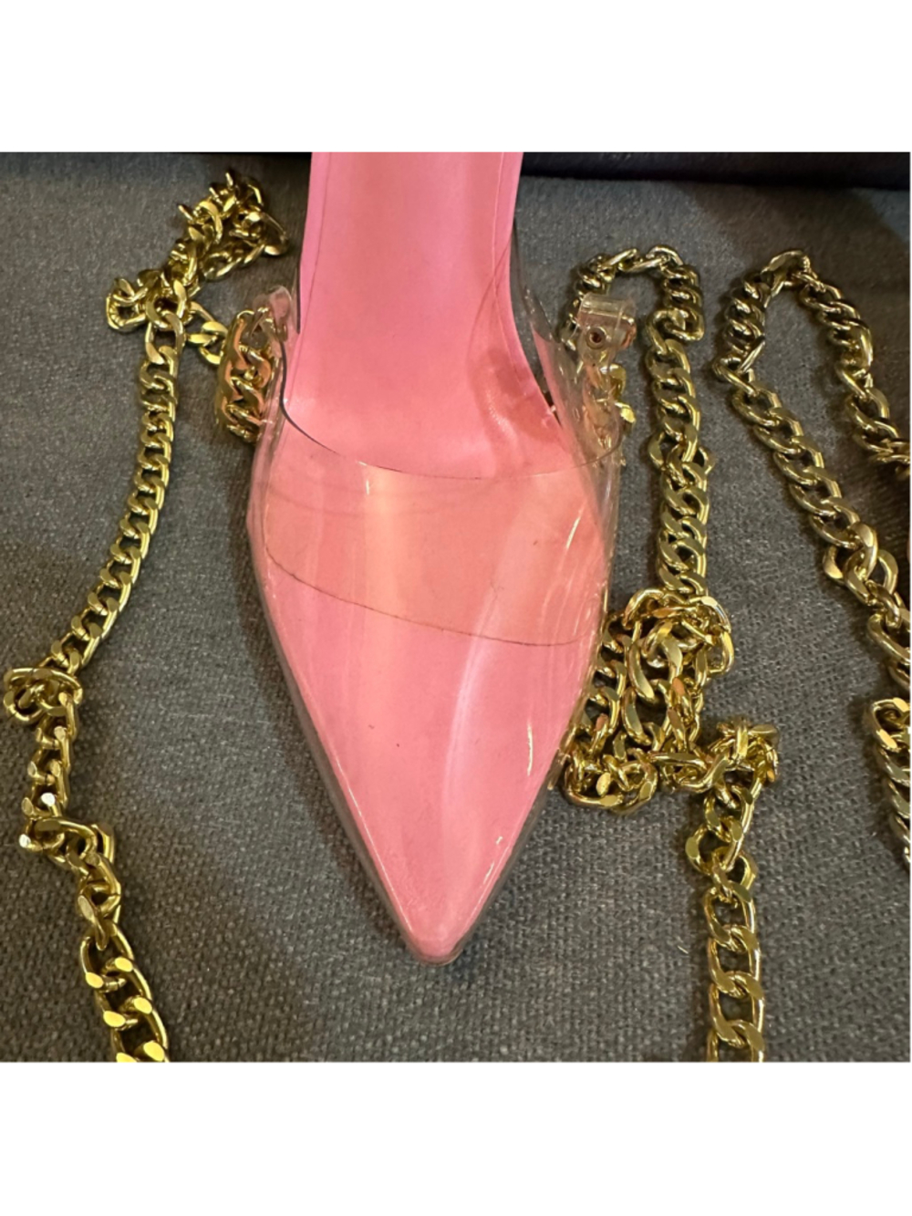 AZALEA WANG Pink Clear Heels with Gold Chains Size 9 - Picture 2 of 6